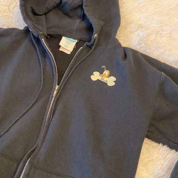DISNEY | Pluto Black Hooded Zippered Cotton Sweatshirt unisex Small - Picture 8 of 8